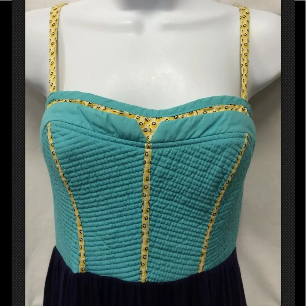 LILKA Anthropoligie Dress Fit Flare Sleeveless Quilted Bodice Spaghetti Strap